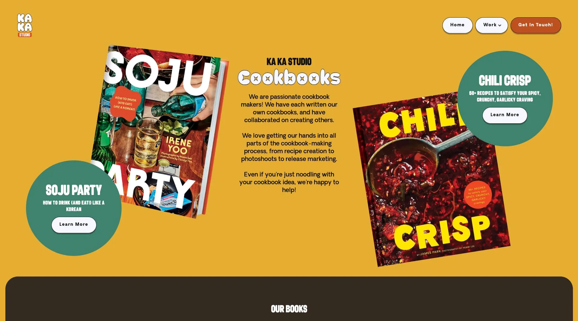 The cookbooks section, featuring the Soju Party and Chili Crisp covers.
