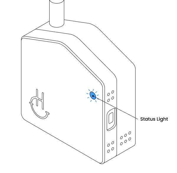 Diagram calling out the status light on the front of the sensor.